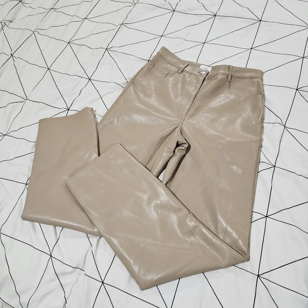 Aritzia Wilfred Melina High-Rise Vegan Leather Pants Light Brown Size 10 - Picture 4 of 10
